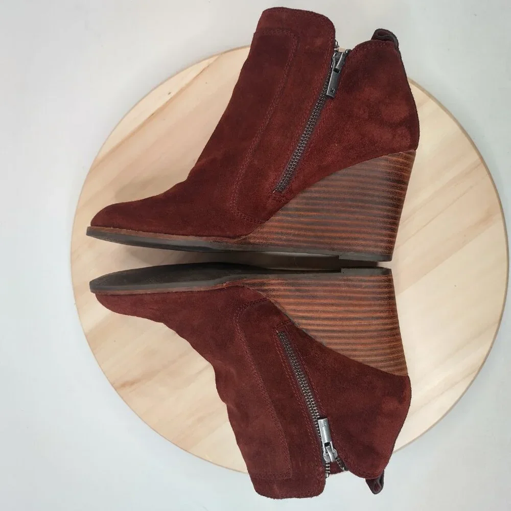 Lucky Brand Yahir Suede Wedge Raisin Burgandy Ankle Booties Women US 9M / 40 - Picture 9 of 13
